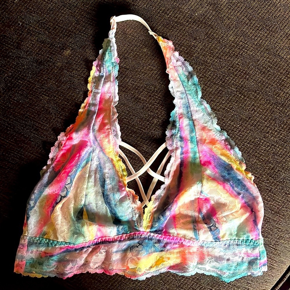 PINK Victorias Secret Rainbow lace halter bralette